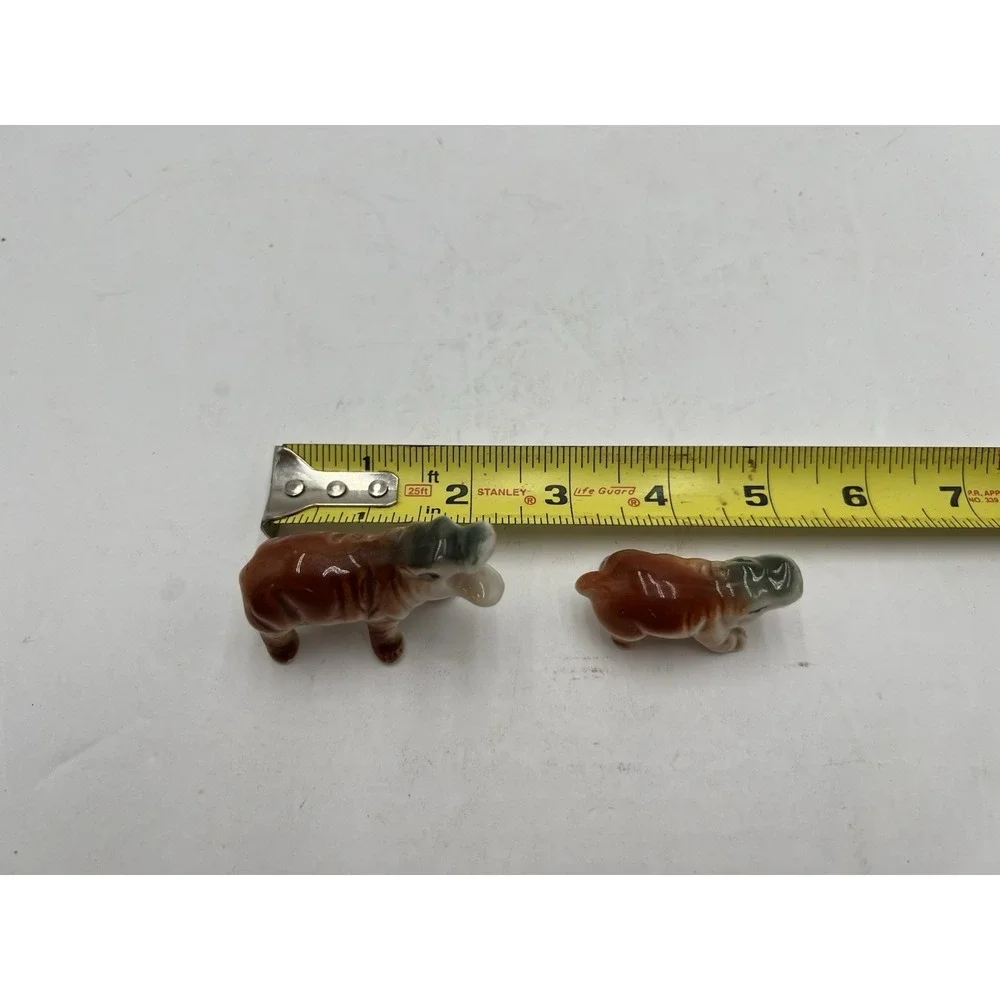 Vintage Miniature Porcelain Hippopotamus Figurines Pair Adult Baby Hippo